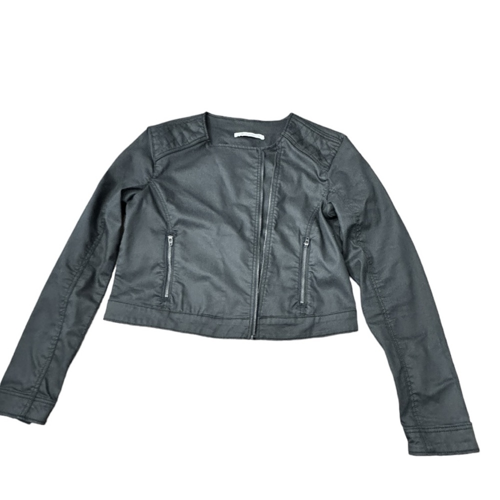 Mavi Jeans Company Ruby Coated Black Jacket Moto Zipper Biker Crop Women’s Sz M